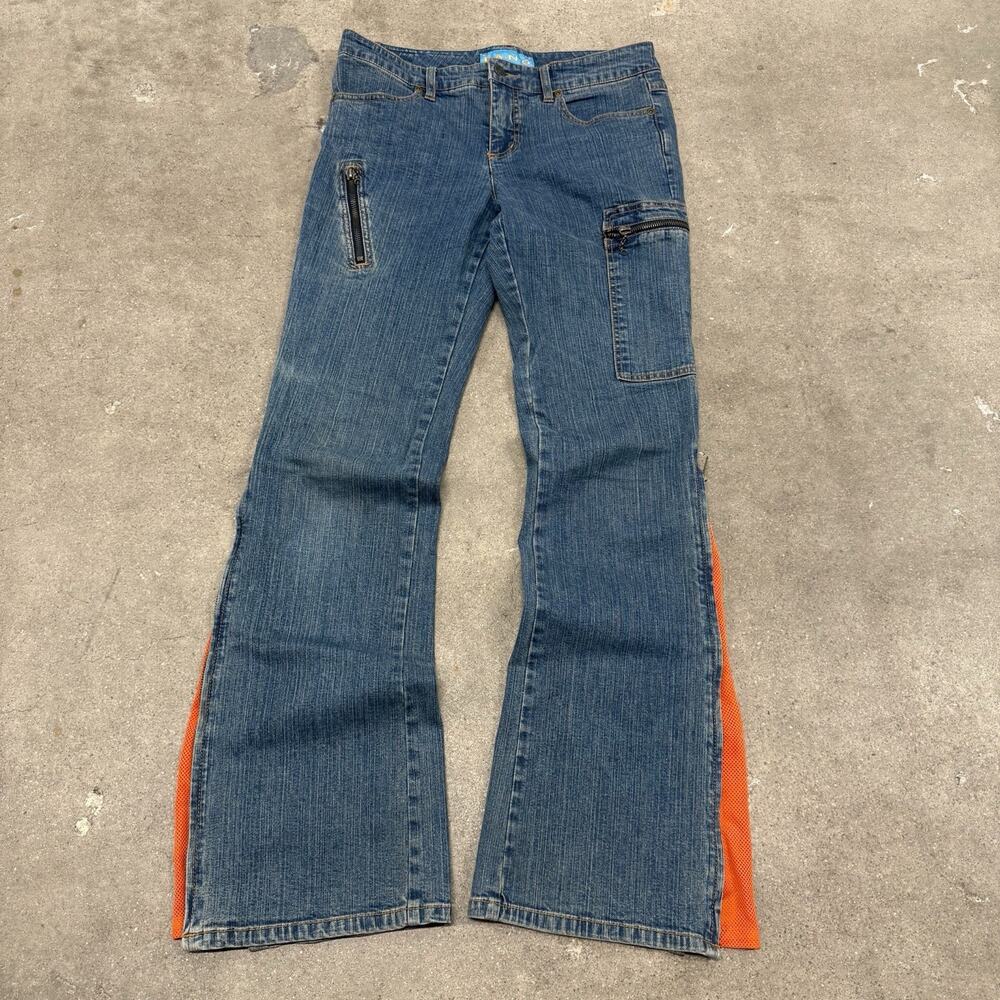 VINTAGE Y2K FANG MESH FLARE DENIM GRUNGE JEANS BLUE 27